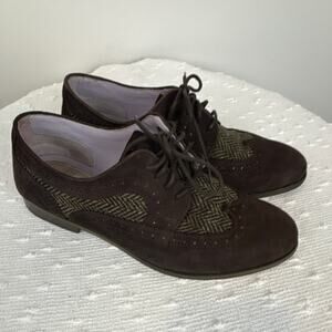 Johnston & Murphy Brown Suede Herringbone Oxford Women's 7M Dark Academia